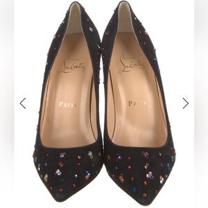 Christian Louboutin Black Heels with Colorful Embellishments